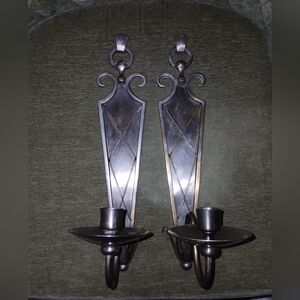 The Bombay Co Wall Sconces Candle Holder Reflective Ornate Metal Art Deco Set 2